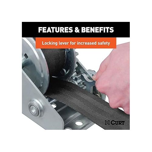  CURT 29433 Manual Hand Crank Boat Trailer Winch, 900 lbs Capacity, 6-1/2-In Handle, 3.25:1 Gear Ratio, 15' Strap