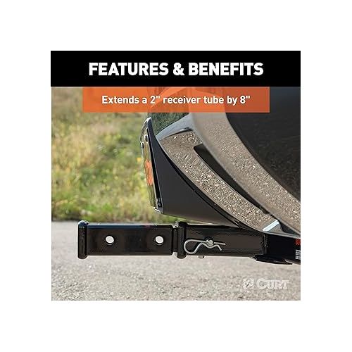  CURT 45781 8-Inch Long Trailer Hitch Extension with Hollow Shank for 2-Inch Receiver, 3,500 lbs