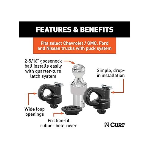  CURT 60639 Puck System Gooseneck Hitch Kit, Fits Select Chevy, Ford, GMC, Nissan Trucks, 38,000 lbs. GTW, 2-5/16-Inch Ball, Pucks Required