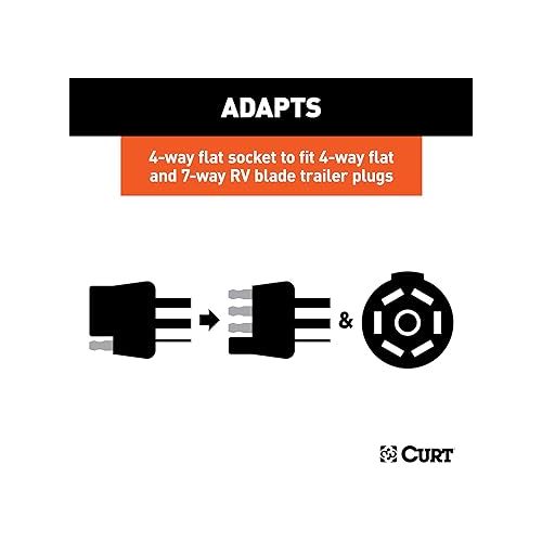  CURT 57672 Dual-Output 4-Way Flat Vehicle-Side to 7-Way RV Blade Trailer Wiring Adapter , Black