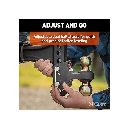  CURT 45937 HD Adjustable Hitch Ball Mount with Dual Ball, 2-1/2