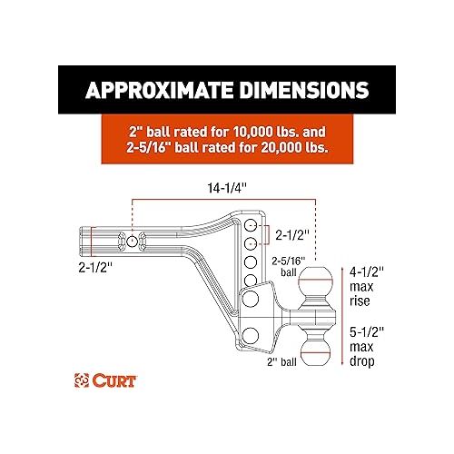  CURT 45937 HD Adjustable Hitch Ball Mount with Dual Ball, 2-1/2