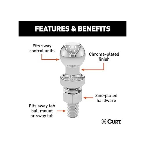  CURT 40010 Replacement Trailer Sway Control Ball, 1-1/4-Inch Diameter, 5/8 x 1-3/4-In Shank, Packaged