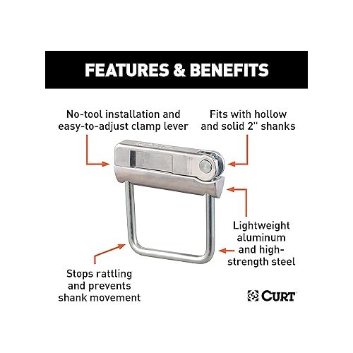  CURT 22325 No-Tool Anti-Rattle Hitch Clamp Tightener for 2-Inch Receiver, Hollow or Solid Shanks