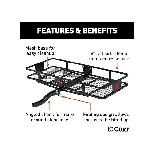  CURT 18153 60 x 24-Inch Basket Hitch Cargo Carrier, 500 lbs Capacity, Black Steel, 2-In Folding Shank