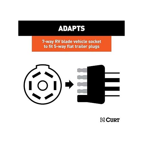  CURT 57282 8-Foot 7-Way RV Blade Vehicle-Side to 5-Way Flat Trailer Wiring Adapter Extension Harness