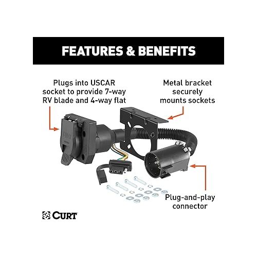  CURT 55774 Dual-Output Vehicle-Side 7-Pin, 4-Pin Connectors, Factory Tow Package and USCAR Socket Required, Black