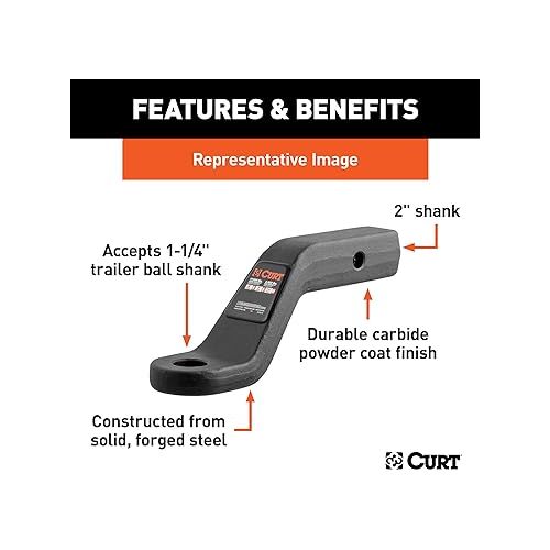  CURT 45342 Forged Trailer Hitch Ball Mount, Fits 2-Inch Receiver, 17,000 lbs, 1-1/4-Inch Hole, 6-Inch Drop, 5-Inch Rise, Carbide Black Powder Coat