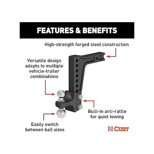  CURT 45936 Deep-Drop Adjustable Trailer Hitch Ball Mount with Dual Ball, 2