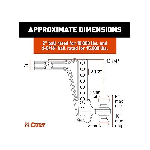  CURT 45936 Deep-Drop Adjustable Trailer Hitch Ball Mount with Dual Ball, 2