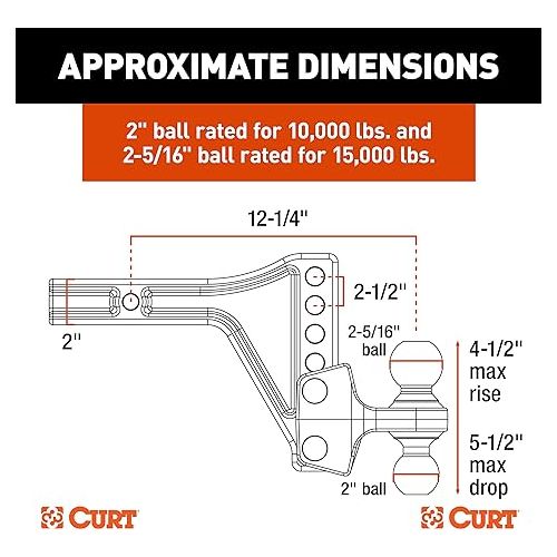  CURT 45935 Adjustable Trailer Hitch Ball Mount with Dual Ball, 2
