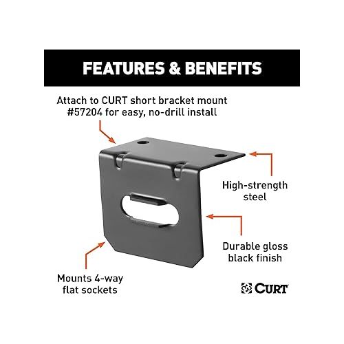  CURT 58301 Vehicle-Side Trailer Wiring Harness Mounting Bracket for 4-Way Flat GLOSS BLACK POWDER COAT