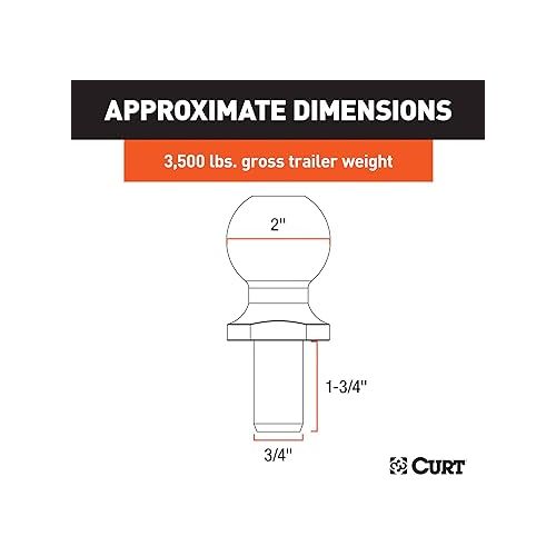  CURT 40003 Chrome Trailer Hitch Ball, 3,500 lbs, 2-Inch Diameter, 3/4 x 1-3/4-Inch Shank , Universal Fit