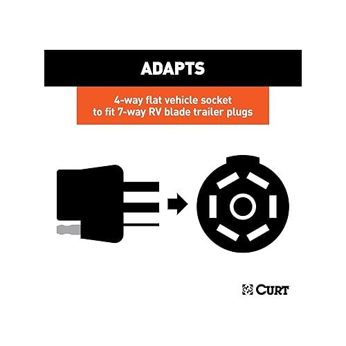  CURT 57184 4-Way Flat Vehicle-Side to 7-Way RV Blade Trailer Wiring Adapter, Black