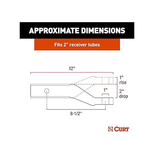  CURT 45360 Aluminum Trailer Hitch Ball Mount, Fits 2-Inch Receiver, 8,000 lbs, 1-Inch Hole, 2-in Drop, 1-in Rise, Black