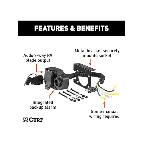  CURT 57102 Dual-Output 4-Way Flat Vehicle-Side to 7-Way RV Blade Trailer Wiring Adapter with Backup Alarm , black