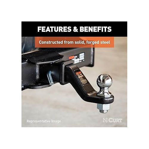 CURT 45340 Forged Trailer Hitch Ball Mount, Fits 2-Inch Receiver, 17,000 lbs, 1-1/4-Inch Hole, 2-In Drop, 1-Inch Rise, Carbide Black Powder Coat