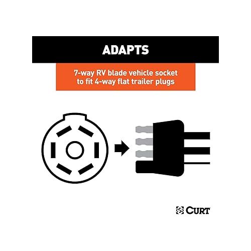  CURT 57245 7-Way RV Blade Vehicle-Side to 4-Way Flat Trailer Wiring Adapter with Tester, Black