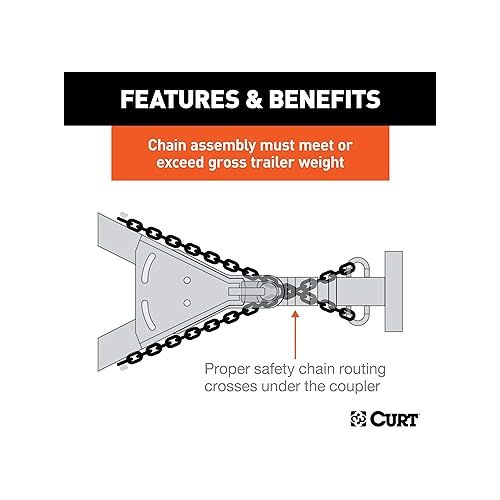 CURT 80011 48-Inch Trailer Safety Chain with 3/8-In S-Hooks, 2,000 lbs Break Strength