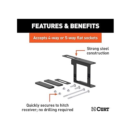  CURT 58001 Easy-Mount Vehicle Trailer Wiring Connector Mounting Bracket for 2-Inch Receiver, 4 or 5-Way Flat