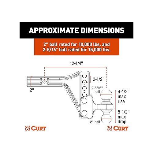  CURT 45935 Adjustable Trailer Hitch Ball Mount with Dual Ball, 2