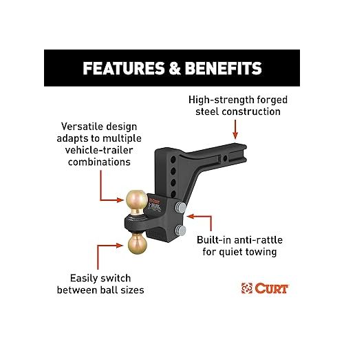  CURT 45937 HD Adjustable Hitch Ball Mount with Dual Ball, 2-1/2