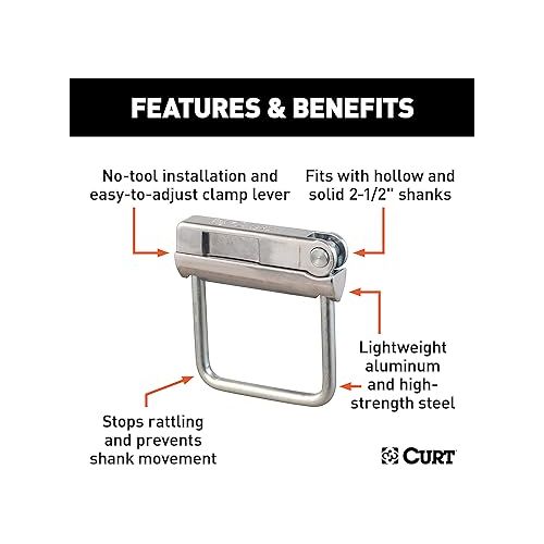  CURT 22320 No-Tool Anti-Rattle Hitch Clamp Tightener for 2-1/2-Inch Receiver, Hollow or Solid Shanks