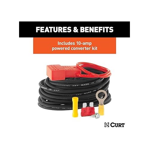  CURT 59496 Weather-Resistant Powered 3-to-2-Wire Splice-in Trailer Tail Light Converter Kit, 4-Pin Wiring Harness , Black