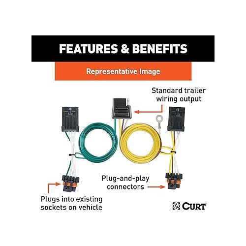  Curt Manufacturing 55363 Vehicle-Side Custom 4-Pin Trailer Wiring Harness,Fits Select Jeep Wrangler TJ