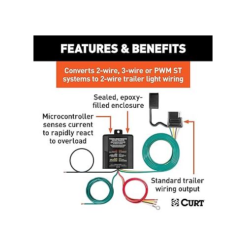  CURT 59236 Weather-Resistant Multi-Function Splice-in Trailer Tail Light Converter Kit, 4-Pin Wiring Harness