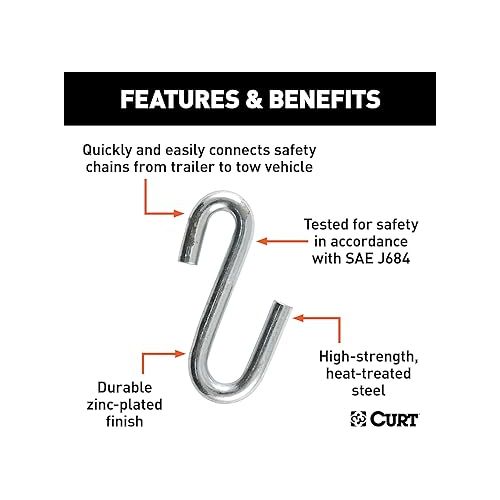  CURT 81640 13/32-Inch Certified Trailer Safety Chain S-Hook, 3,500 lbs