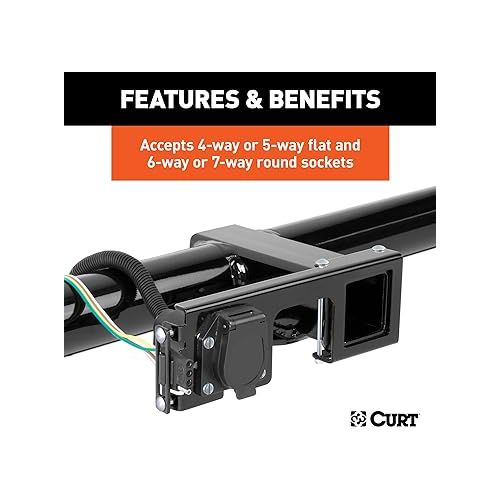  CURT 58000 Easy-Mount Vehicle Trailer Wiring Connector Mounting Bracket for 2-Inch Receiver, 4 or 5-Way Flat, 6 or 7-Way Round, GLOSS BLACK POWDER COAT