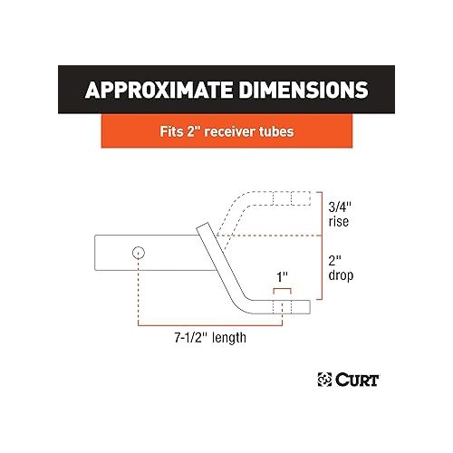  CURT 45030 Class 3 Trailer Hitch Ball Mount, Fits 2-Inch Receiver, 7,500 lbs, 1-Inch Hole, 2-In Drop, 3/4-Inch Rise, Gloss Black Powder Coat