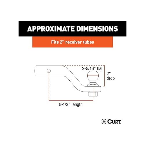  CURT 45331 Trailer Hitch Mount with 2-5/16-Inch Ball & Pin, Fits 2-Inch Receiver, 15,000 lbs, 2-In Drop