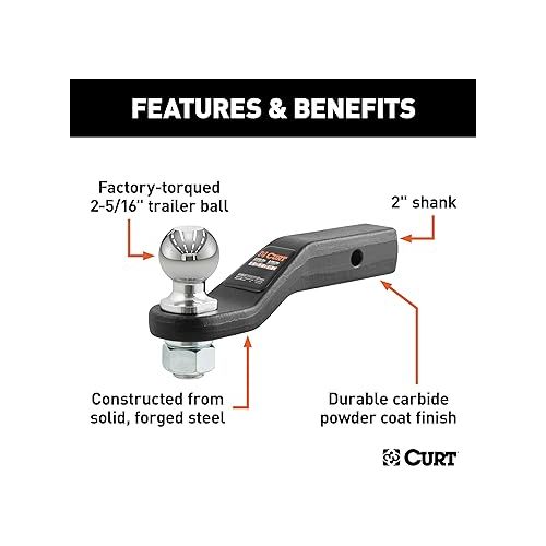  CURT 45331 Trailer Hitch Mount with 2-5/16-Inch Ball & Pin, Fits 2-Inch Receiver, 15,000 lbs, 2-In Drop