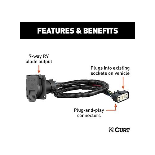  CURT 56393 Vehicle-Side Custom RV Blade 7-Pin Trailer Wiring Harness, Fits Select Chevrolet Traverse, Buick Enclave , Black