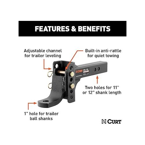  CURT 45901 Adjustable Trailer Hitch Ball Mount, 2-Inch Receiver, 6-3/4-Inch Drop, 1-Inch Hole, 6,000 lbs