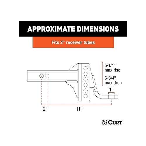  CURT 45901 Adjustable Trailer Hitch Ball Mount, 2-Inch Receiver, 6-3/4-Inch Drop, 1-Inch Hole, 6,000 lbs