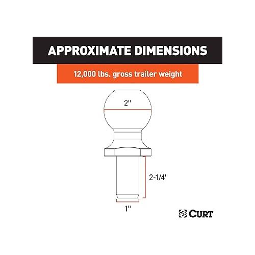  CURT 40038 Chrome Trailer Hitch Ball, 12,000 lbs, 2-Inch Diameter, 1 x 2-1/4-Inch Shank