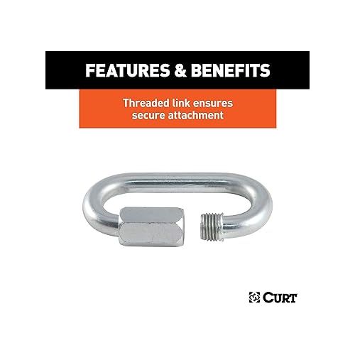  CURT 82903 Threaded Quick Link Trailer Safety Chain Hook Carabiner Clips, 5/16-Inch Diameter, 1,760 lbs, 2-Pack, CLEAR ZINC