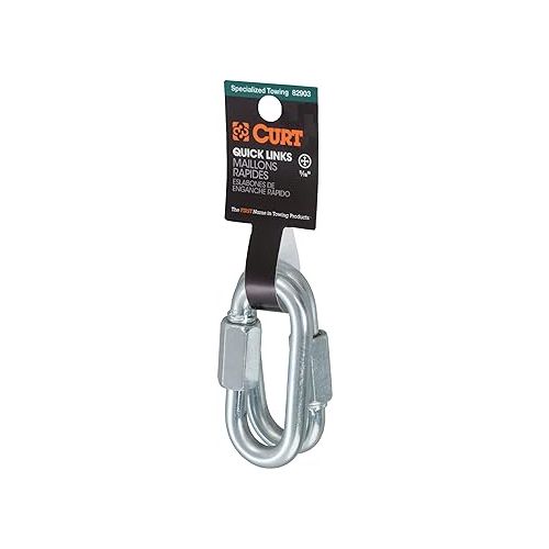  CURT 82903 Threaded Quick Link Trailer Safety Chain Hook Carabiner Clips, 5/16-Inch Diameter, 1,760 lbs, 2-Pack, CLEAR ZINC