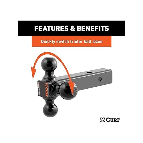  CURT 45652 Multi-Ball Trailer Hitch Ball Mount, 1-7/8, 2, 2-5/16-Inch Balls, Fits 2-Inch Receiver, 10,000 lbs