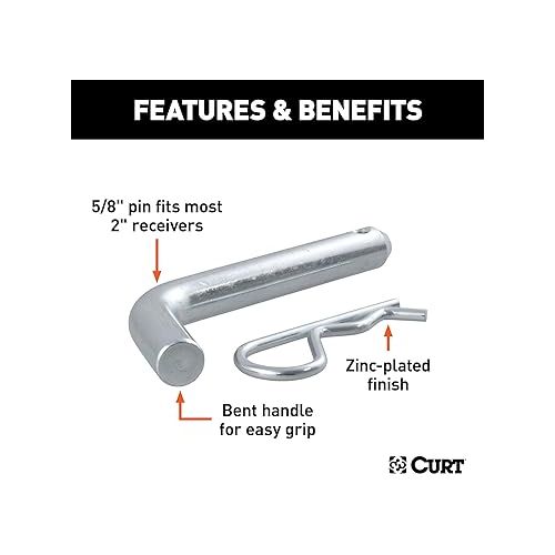  CURT 21500 Trailer Hitch Pin & Clip, 5/8-Inch Diameter, Fits 2-Inch Receiver