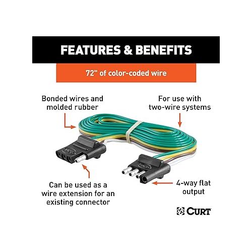  CURT 58051 Vehicle-Side and Trailer-Side 4-Pin Flat Wiring Harness with 72-Inch Wires