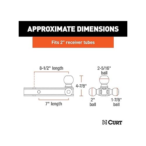  CURT 45001 Multi-Ball Trailer Hitch Ball Mount, 1-7/8, 2, 2-5/16-Inch Balls, Fits 2-Inch Receiver, 10,000 lbs