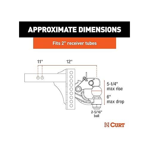  CURT 45907 Adjustable Pintle Hitch Combination, 2-Inch Receiver, 6-Inch Drop, 2-5/16-Inch Ball, 13,000 lbs, CARBIDE BLACK POWDER COAT