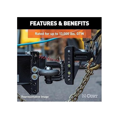  CURT 45907 Adjustable Pintle Hitch Combination, 2-Inch Receiver, 6-Inch Drop, 2-5/16-Inch Ball, 13,000 lbs, CARBIDE BLACK POWDER COAT