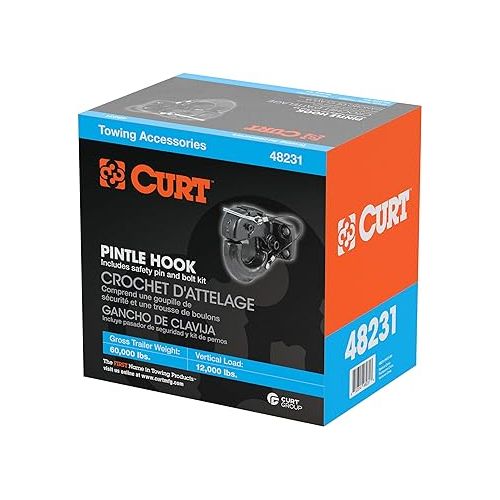  CURT 48231 Pintle Hook Hitch 60,000 lbs, Fits 2-1/2 to 3-Inch Lunette Ring, Direct Mount Only, CARBIDE BLACK POWDER COAT