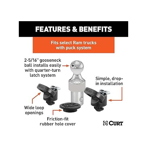  CURT 60638 OEM Puck System Gooseneck Hitch Kit, Fits Select Ram Trucks, 38,000 lbs. GTW, 2-5/16-Inch Ball, Pucks Required, Chrome Powder Coat