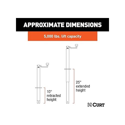  CURT 25007 A-Frame Trailer Tongue Jack, 5,000 lbs. Support Capacity, 15 Inches Vertical Travel